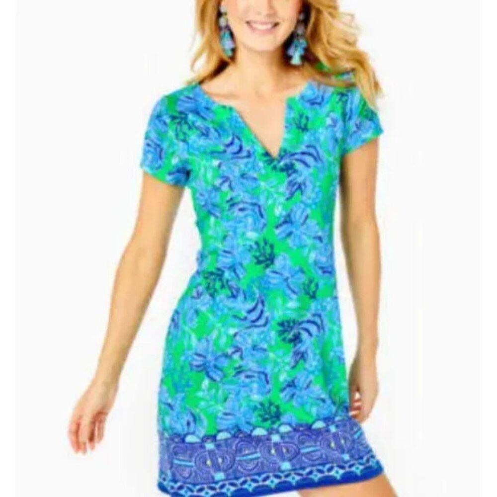 LILLY PULITZER JULIANNA DRESS WOMEN XL EMBROIDERED BLUE BOHO COASTAL